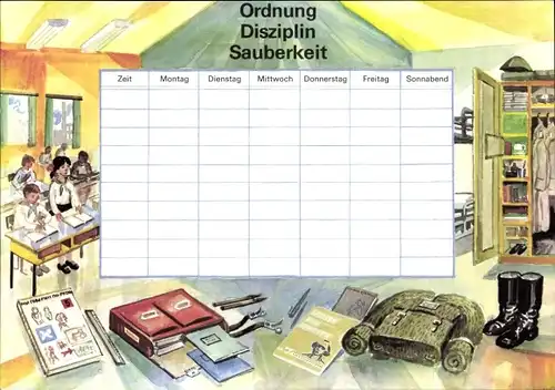 Stundenplan DDR Sauberkeit, Disziplin, Ordnung, vom Pionier zum Soldat um 1980