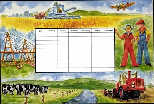 Stundenplan DDR Berufe Land-, Forst- und Nahrungsgüterwirtschaft LPG, VEG um 1980