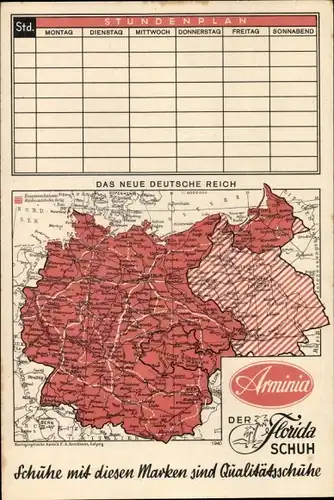 Stundenplan auf Löschpapier, Arminia Qualitätsschuhe, Das neue Deutsche Reich um 1930