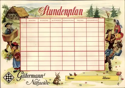 Stundenplan Gptermannßs Nähseide, Kinder in Trachten, Schwarzwald, um 1950