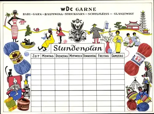 Stundenplan W. Dilthey & Co. WDC Garne, Mönchengladbach-Rheindahlen, Topflappen um 1960
