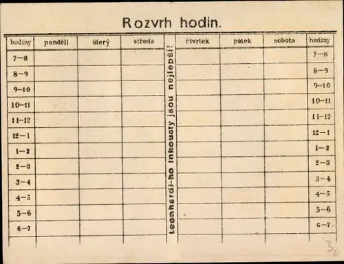 Stundenplan Aug. Leonhardi Tinten und Tuschen, Tschechien, Junge mit Tintenfass um 1920