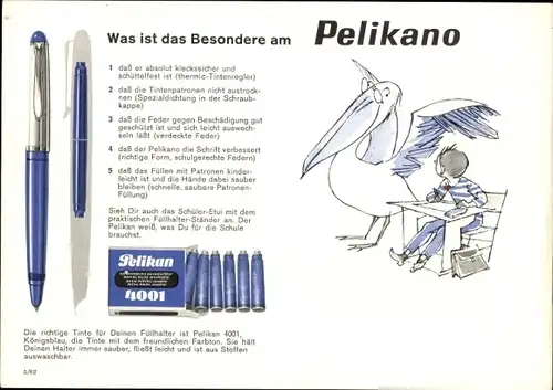 Stundenplan Pelikan Füller, Pelikano, Kinder mit Füllern um 1960