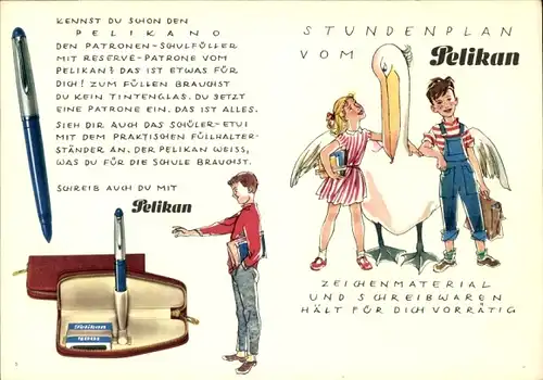 Stundenplan Pelikan Füller, Pelikano, Kinder mit Füllern um 1960