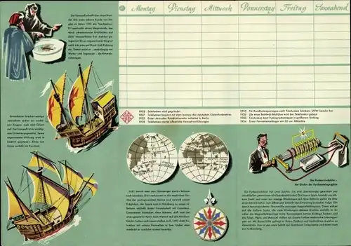 Stundenplan Telefunken, Funkpeilung auf See, Segelschiffe, SOS auf hoher See um1960