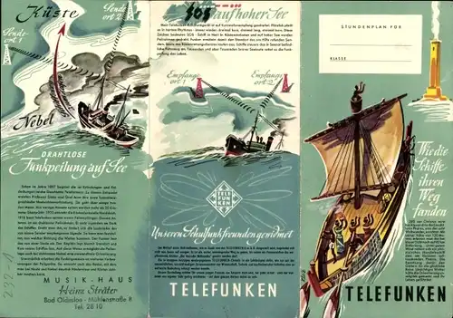 Stundenplan Telefunken, Funkpeilung auf See, Segelschiffe, SOS auf hoher See um1960