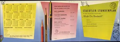 Stundenplan Staedtler Schulfüller, Bleistifte, Kalender 1959/60