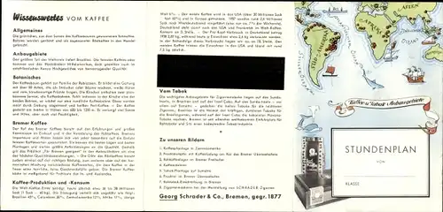 Stundenplan Reklame Schrader & Co., Bremen, Geschraco Kaffee, Schrader Zigarren um 1960