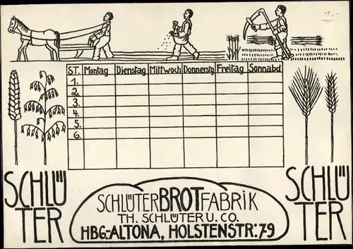 Stundenplan Schlüter Brot Fabrik, Holstenstraße 79 Hamburg Altona um 1960