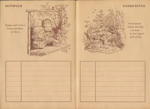 Merkbüchlein und Stundenplan, Gedichte, für fleißige Schulkinder um 1950