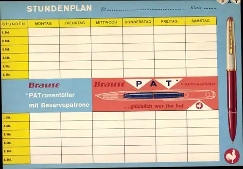Stundenplan Brause Patronenfüller mit Reservepatrone, Füller um 1960
