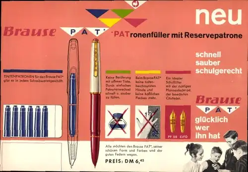 Stundenplan Brause Patronenfüller mit Reservepatrone, Füller um 1960