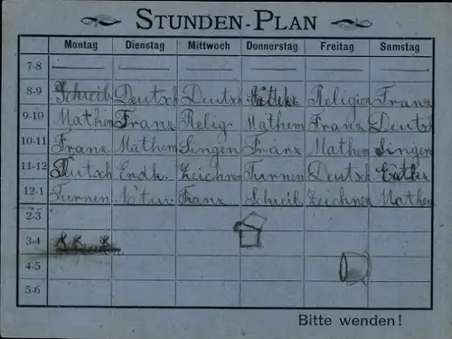 Stundenplan Hand Voghtherr Papierhandlung, Kaiserstraße 40, Karlsruhe neben dem Elefanten um 1930