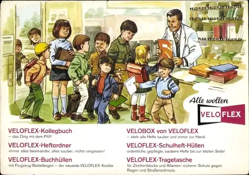 Stundenplan Veloflex Schulhefte, Kollegbuch, Heftordner, Kinder im Geschäft um 1970