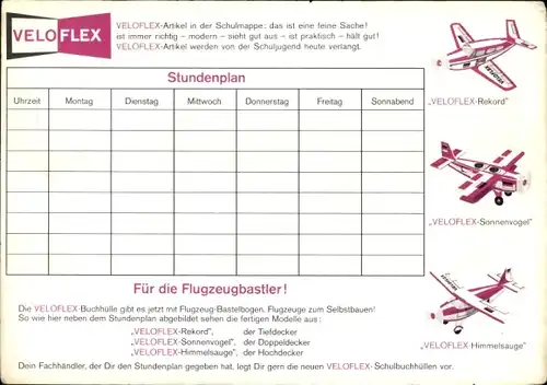 Stundenplan Veloflex Schulhefte, Kollegbuch, Heftordner, Kinder im Geschäft um 1970