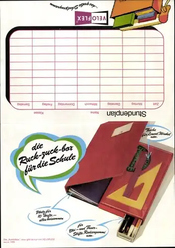 Stundenplan Veloflex Schulhefte, Kollegbuch, Heftordner, das große Schulprogramm um 1970