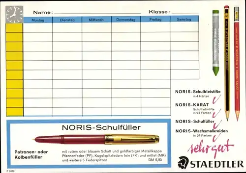 Stundenplan Staedtler Noris-Schulfüller, Schulbleistifte um 1960