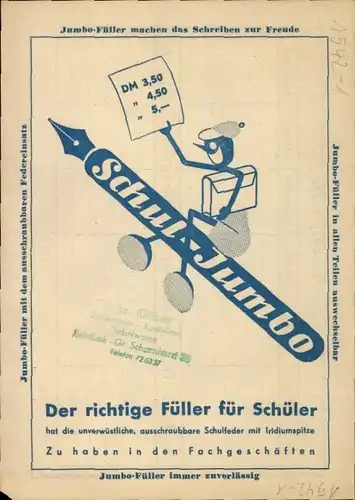 Stundenplan Jumbo Füller, der richtige Füller für Schüler um 1960