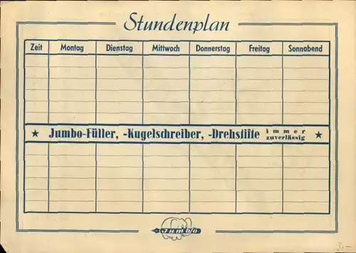 Stundenplan Jumbo Füller, der richtige Füller für Schüler um 1960