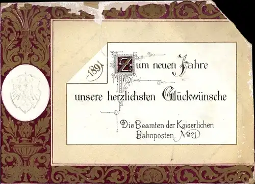 Postamt Neujahrsgrüße - von den Beamten der Kaiserlichen Bahnposten No. 21 1891