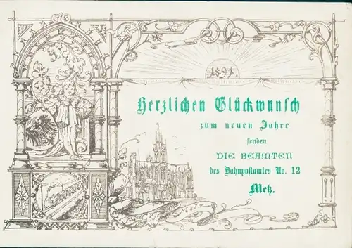 Postamt Neujahrsgrüße - die Beamten des Bahnpostamts No. 12 in Metz, Frankreich 1897