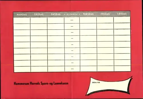 Stundenplan Hammrum Herreds Sparkasse, Dänemark, Kind mit Sparschwein um 1960