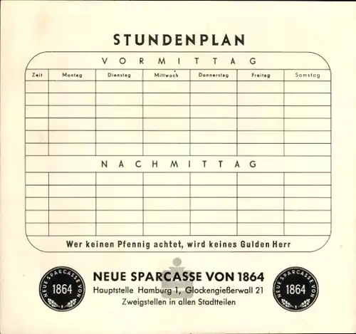 Stundenplan Neue Sparkasse, Glockengießerwall 21, Hamburg, Der Staat der Waldameisen um 1965