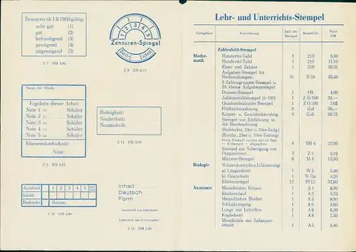 Stundenplan Lehrmittel-Schulbedarf, Erich Fischer, Dresden, Bad Weißer Hirsch, Silberweg 1 um 1970