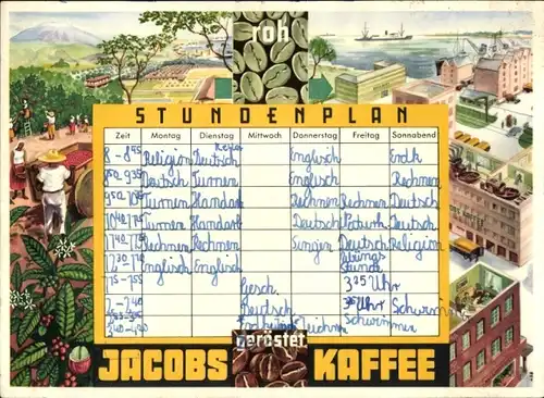 Stundenplan JACOBS Kaffee, Bremen, Warenkunde um 1950