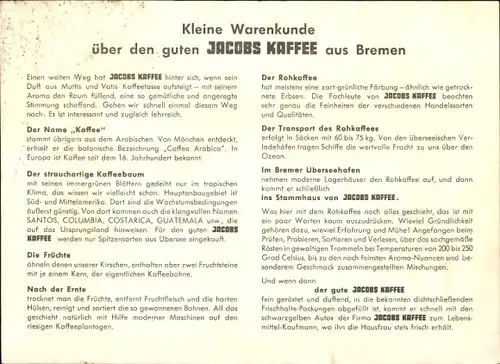 Stundenplan JACOBS Kaffee, Bremen, Warenkunde um 1950