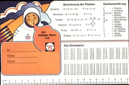 Stundenplan Brause Schulbedarf, Astronaut USA, Berechnung von Flächen um 1970