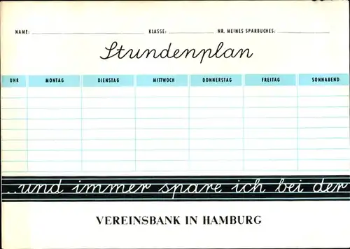 Stundenplan Vereinsbank in Hamburg, Das kleine und große Einmaleins um 1970