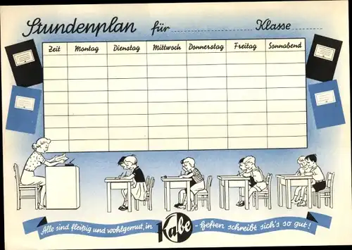 Stundenplan Habe Schulhefte, Kinder in der Schule um 1960