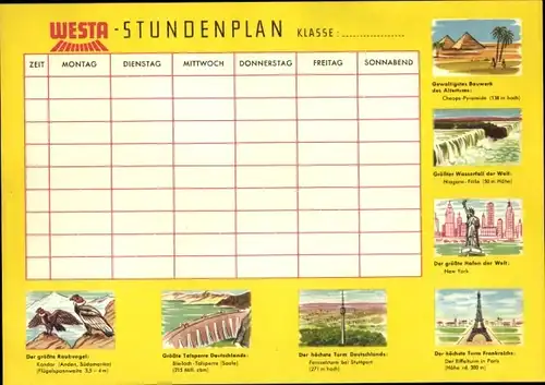 Stundenplan Westa Waren Lebensmittel, große Bauwerke um 1960