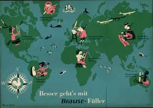 Stundenplan Brause Patronenfüller, für gute Schrift, Weltkarte um1960