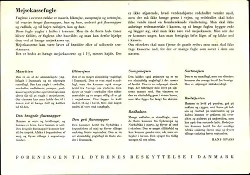 Stundenplan Verein für Tierschutz in Dänemark, Einheimische Vogelarten um 1960