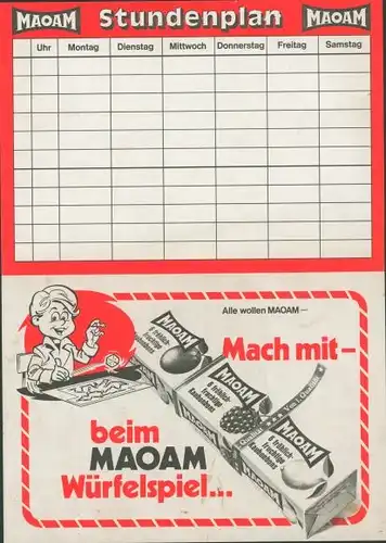 Stundenplan MAOAM Kaubonbon, Spiel mitSpielanleitung um 1970