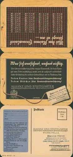 Stundenplan faltbar, Allianz und Stuttgarter Versicherungen, Rechentabellen um 1930