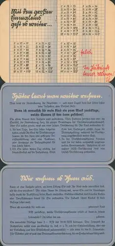 Stundenplan faltbar, Allianz und Stuttgarter Versicherungen, Rechentabellen um 1930