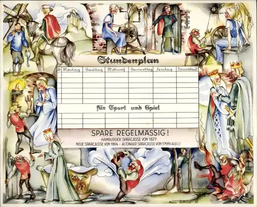 Stundenplan Hamburger Sparkasse / Altonaer Sparkasse - Märchen Das Rumpelstilzchen um 1930