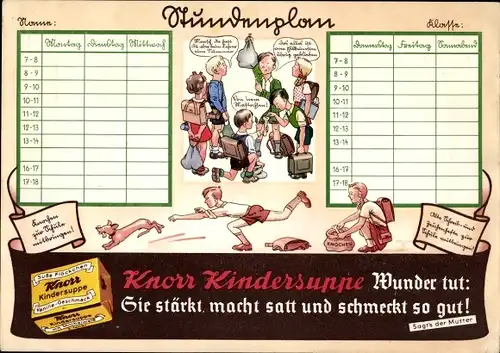 Stundenplan KNORR Kindersuppe - Sie stärkt, macht satt und schmeckt so gut! Um 1930