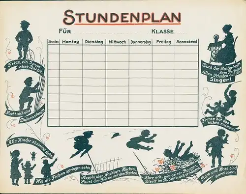 Stundenplan Singer Nähmaschinen, Fritz mit der Stange, Reim um 1930