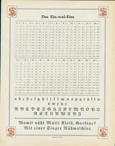 Stundenplan Singer Nähmaschinen, Fritz mit der Stange, Reim um 1930