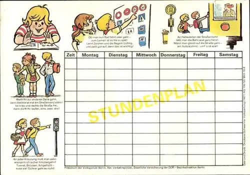 Stundenplan Präsidium der Volkspolizei Berlin, Abt. Verkehrspolizei, Verkehrserziehung um 1970