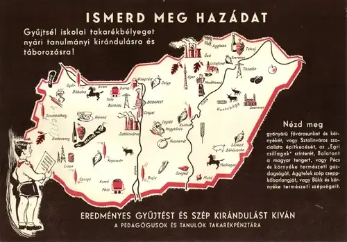 Stundenplan Ungarn, Lerne Dein Land kennen, Landkarte um 1960