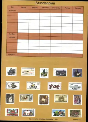 Stundenplan Sondermarken Deutsche Bundespost 1983