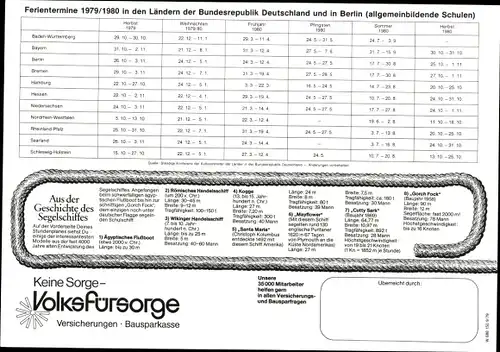 Stundenplan Volksfürsorge - Die Geschichte des Segelschiffes 1980