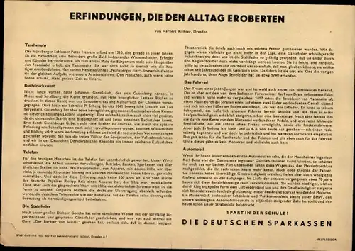 Stundenplan DDR, Die Deutschen Sparkassen, Erfindungen, die den Alltag eroberten um 1960