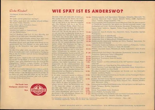 Stundenplan DDR Sparkasse, Wie spät ist es anderswo? um 1960