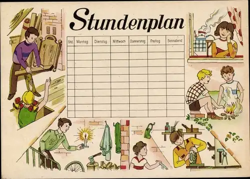 Stundenplan DDR Verlag Junge Welt Berlin, fleißige Kinder, Beilage 1984